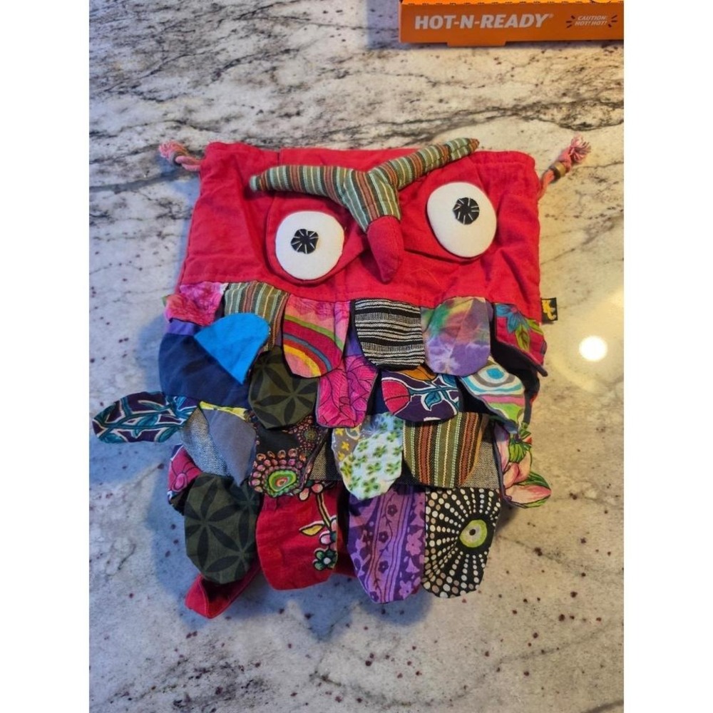 Red owl mixed fabric backpack with adjustable straps new